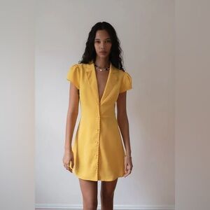 Yellow V-Neck Button Front Short Sleeve Dress